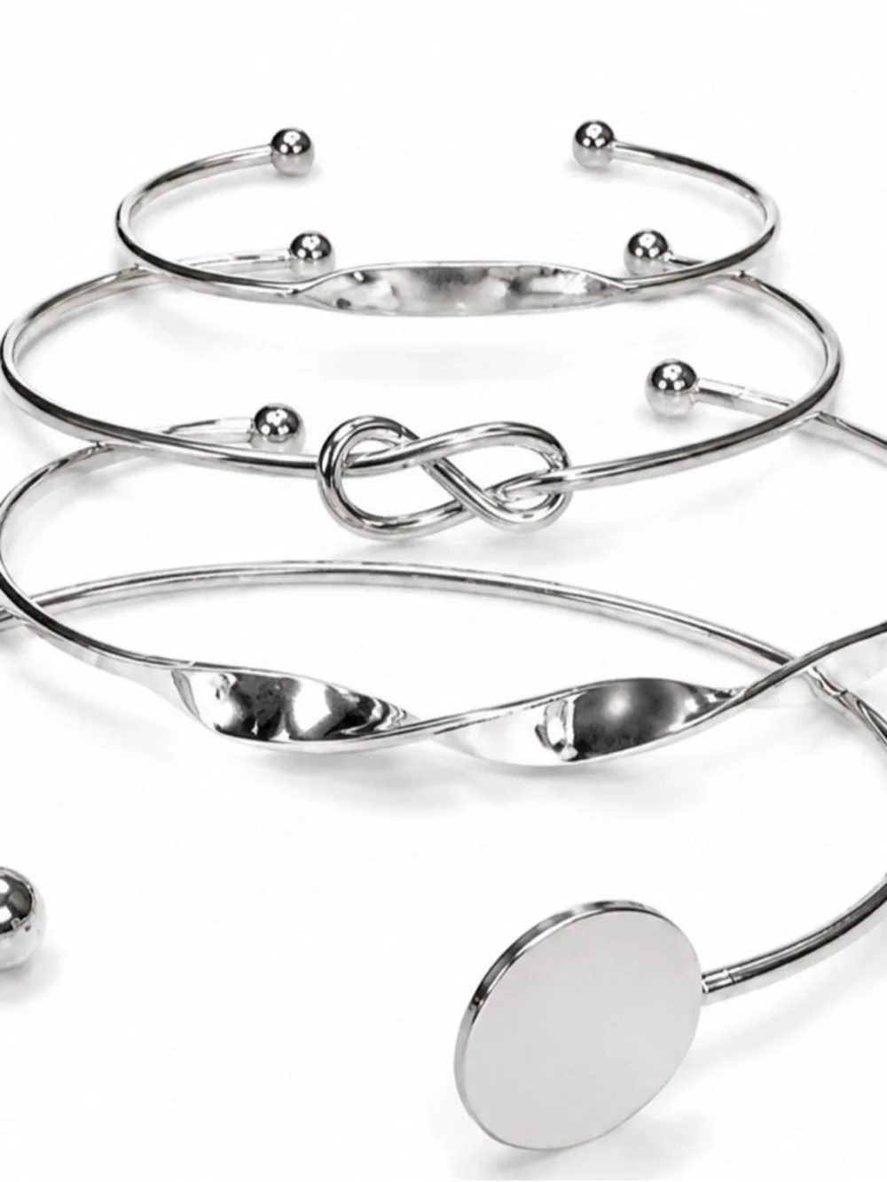 Sterling-Style Silver Tone Multi-Design Bangle Bracelet Set